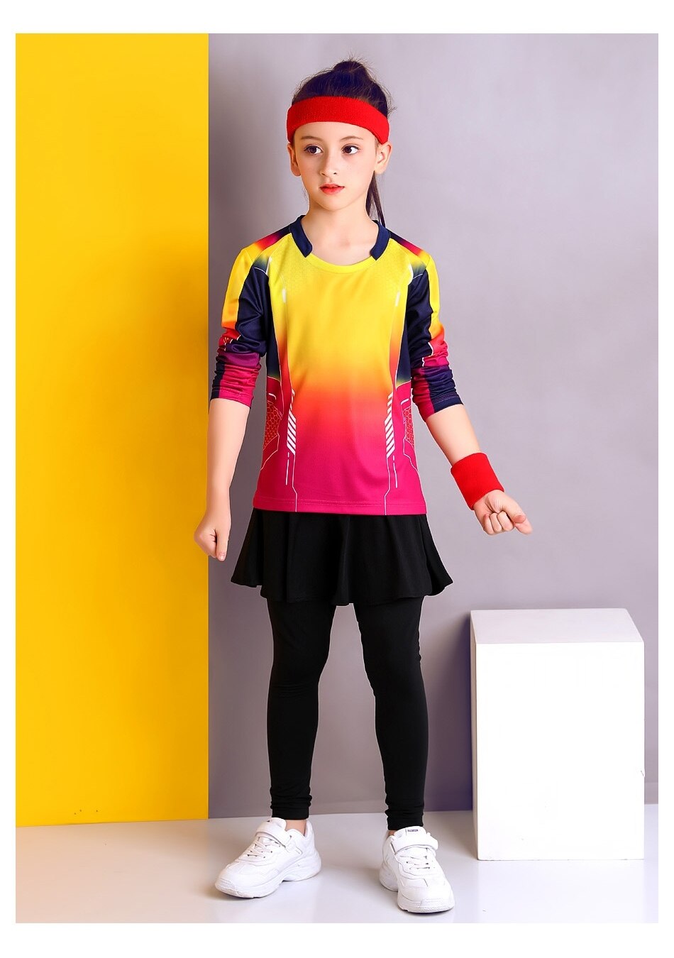 Kinderen Badminton Sport T-shirt Vrouwen Kleding Kid Tennis Skorts Kits Meisjes Tennis Shirts Rok Broek Sets Volledige Mouw