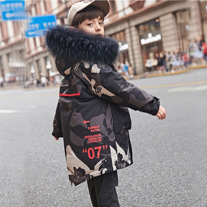 10 11 12 Jaar Tiener Jongens Camouflage Gewatteerde Fur Hooded Jassen Winter Vermomming Jas Kids Tiener Kleding Bovenkleding Outfits