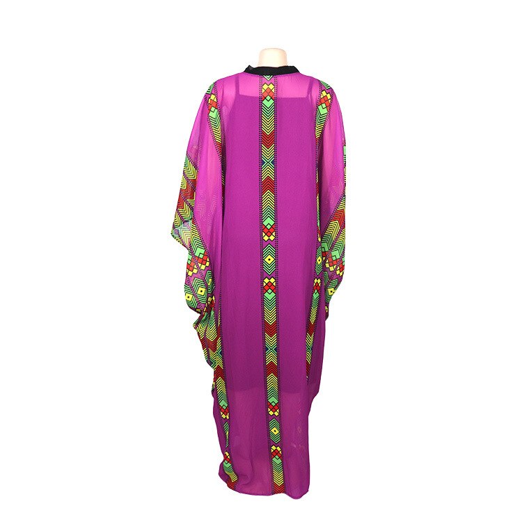 Kvinder vintage lilla kjole forår sommer lange flagermusærmer afslappet løs afrikanske damer oversize middagsselskab maxi lang kjole