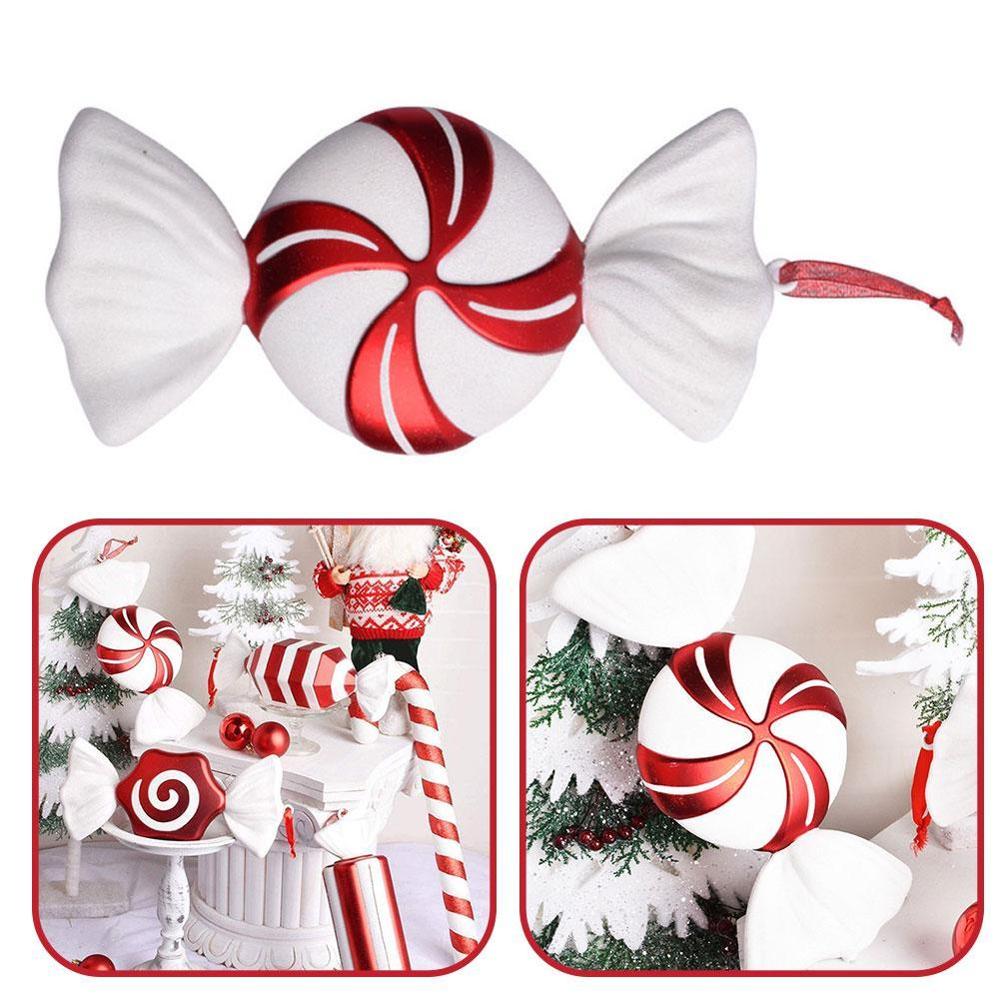 Juledekorationer scene layout ornamenter vedhæng hvid diy slik scene layout slik og rød farve  c2 r 3