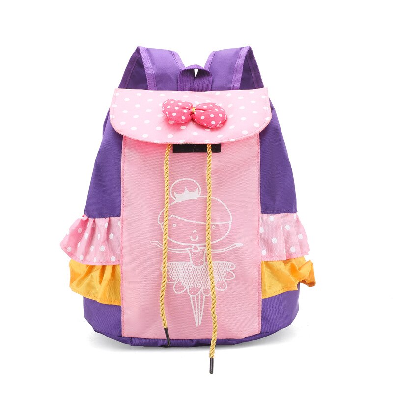 Rosa Kinder Mädchen Ballett Dance Tasche Studenten Schule Rucksack Dot Bogen Spitze Tiered Rüschen Kinder Schule Taschen Mädchen Rucksack Licht: Pink B
