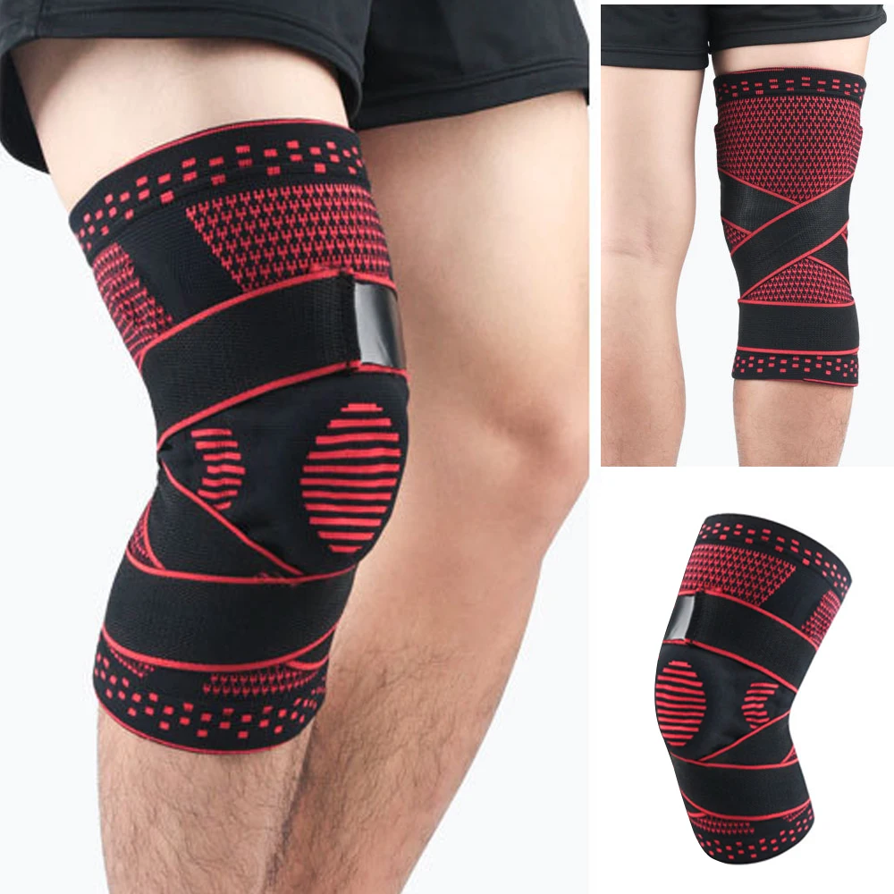 Genouillère de compression avec stabilisateur latéral pour adultes, attelle de sport, soutien du genou, déchirure du ménisque, basket-ball, Li-, instituts oto, 1 pièce: XL / Rouge