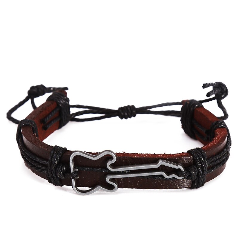 Modieuze Gitaar Vorm Charm Weave Pu Lederen Heren Armbanden Voor Vrouwen Homme Femme Mannelijke Sieraden
