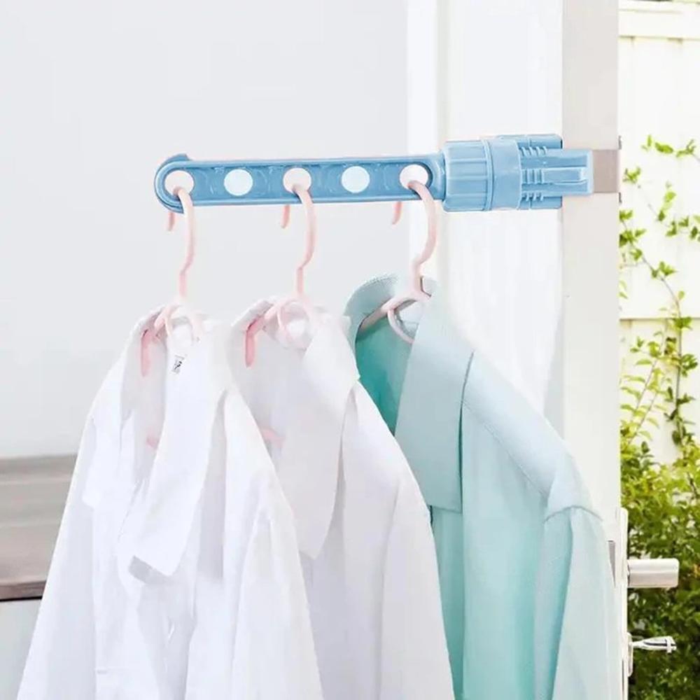 Puerta de ventana de interior, colgador de ropa con 5 agujeros, perchero colgante, estante multifuncional para ventana, tendedero para secar ropa: blue