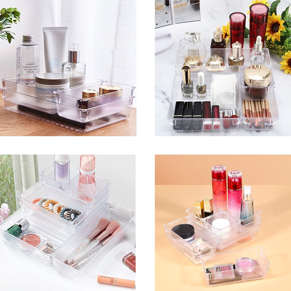 3/6/7/11 PCS Plastic Desk Drawer Organizer Trays Drawer Compartment Divider Container for Bedroom Dresser Office Storage Drawers