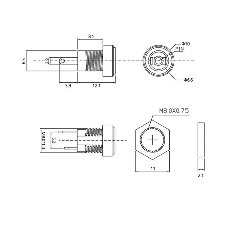 Dc strømkontakt hunn 5.5 x 2.5mm dc jack panelmontert kontakt stikkontakt strømterminaler adapter kontakter 5.5*2.5mm