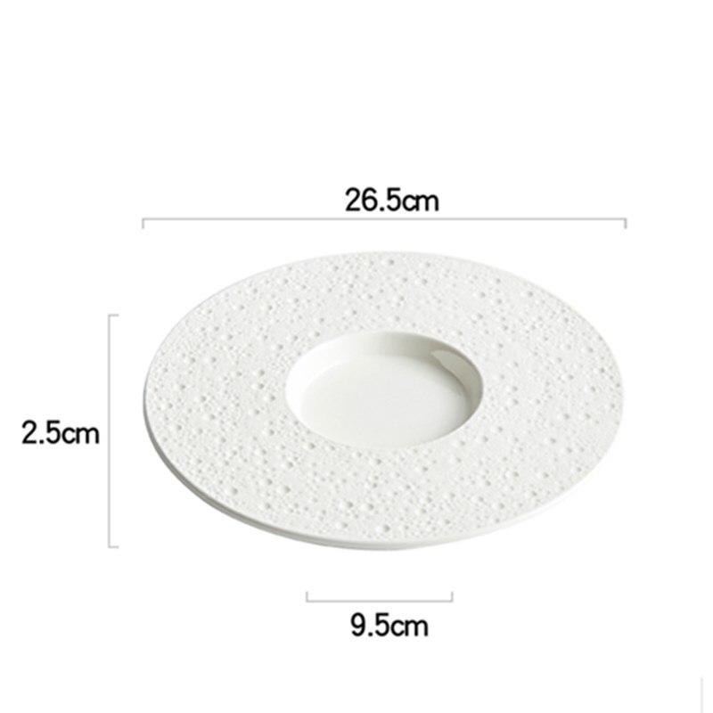 Plato blanco con forma de sombrero de paja para el norte de Europa, vajilla de decoración para restaurante, plato de sopa de carne y espagueti, plato de postre y fruta: C--26.5CM