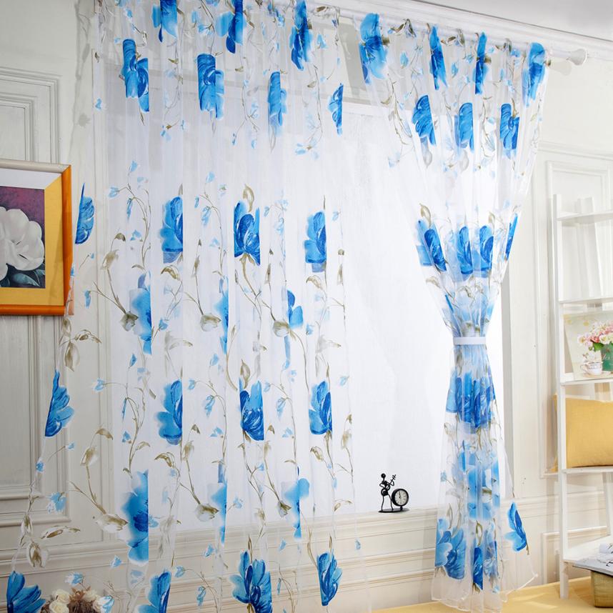Ouneed – rideau de porte fenêtre en Tulle, 1 pièce, feuilles de vigne, panneau de drapage, écharpe pure, cantonnière, May28: Blue