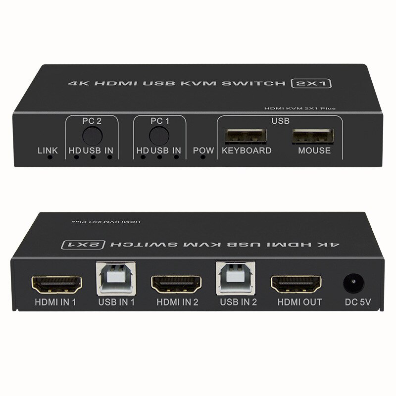 4 K Hdmi Kvm Switch 2In 1Out Usb HDMI1.4 Kvm Switcher Splitter Ondersteuning Remote Wake-Up Voor Toetsenbord Muis printer Monitor