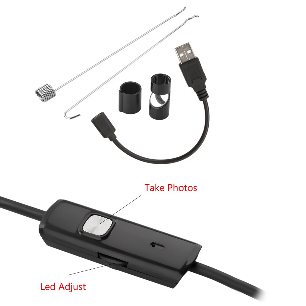 Câble USB pour caméra Endoscope, objectif 8mm, 1M/2 M/5M/10M, Android, lumière led, pour téléphone, PC et Android