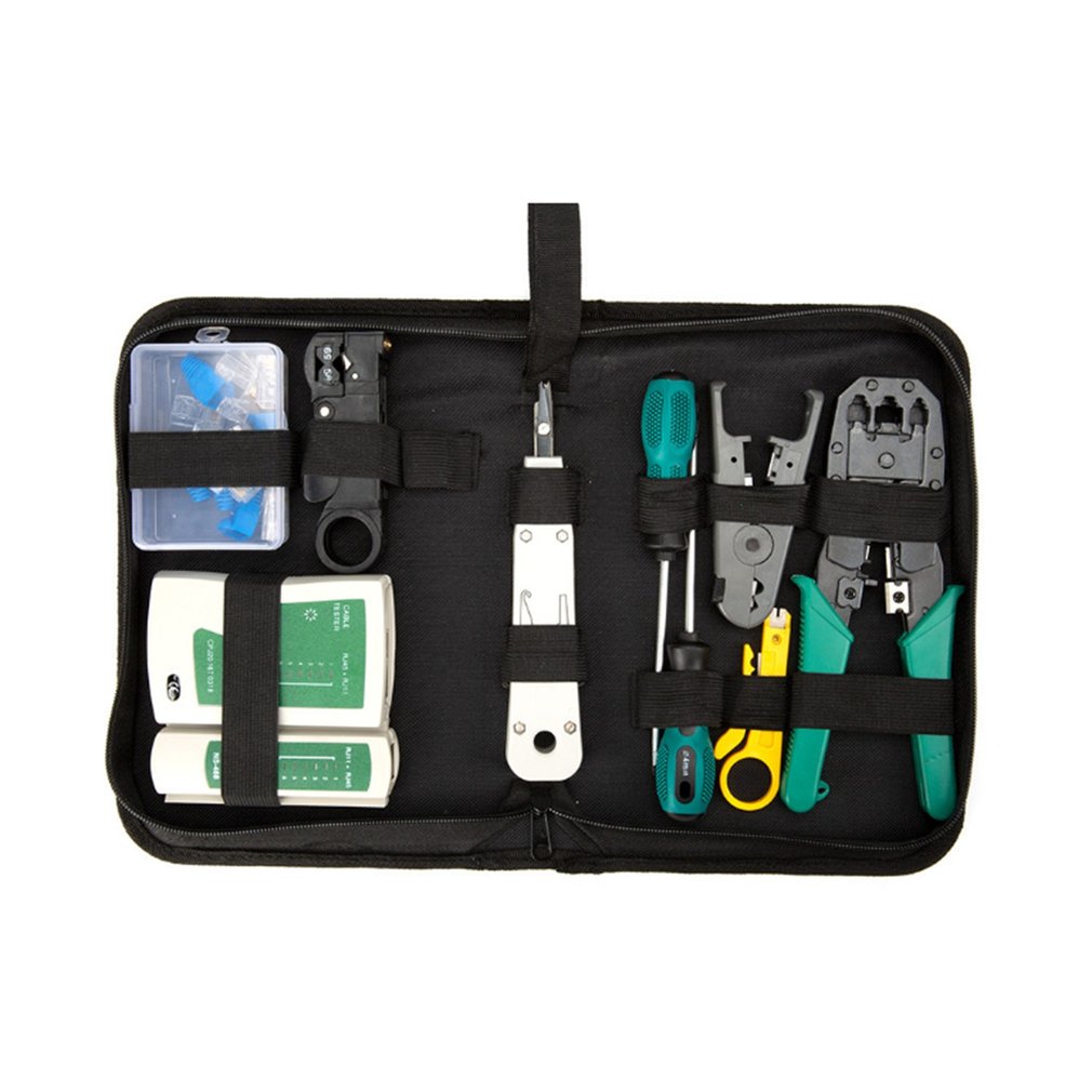 14pcs/Set Computer Network Repair Tool Kit LAN Cable Tester Wire Cutter Screwdriver Pliers Crimping Maintenance Tool Set Bag