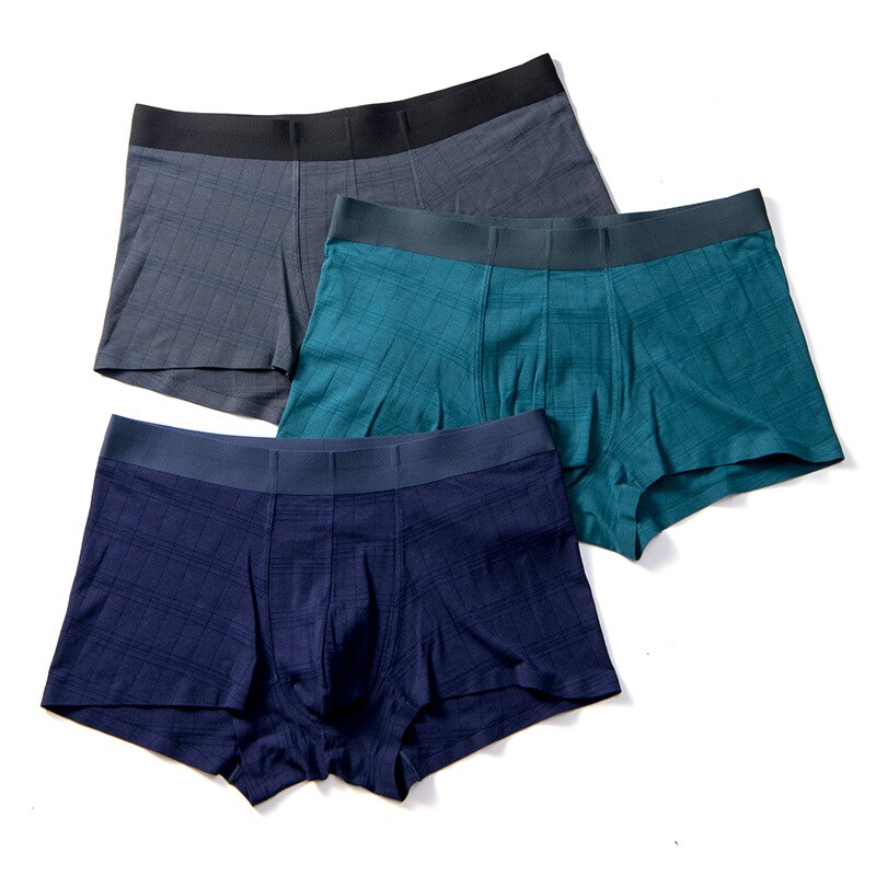 Autumn and winter men's seamless underwear solid color dark print youth flat pants 3pcs/lot NN021