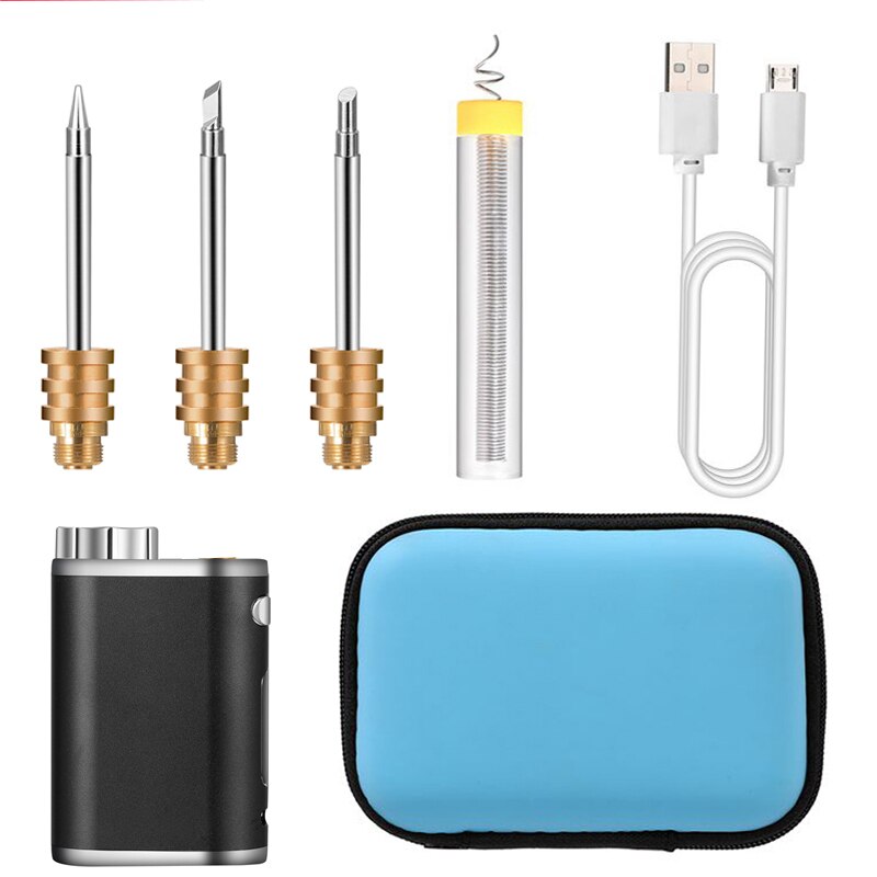 Wireless battery soldering iron USB portable rechargeable soldering iron 1W-75W power adjustable soldering iron set: black