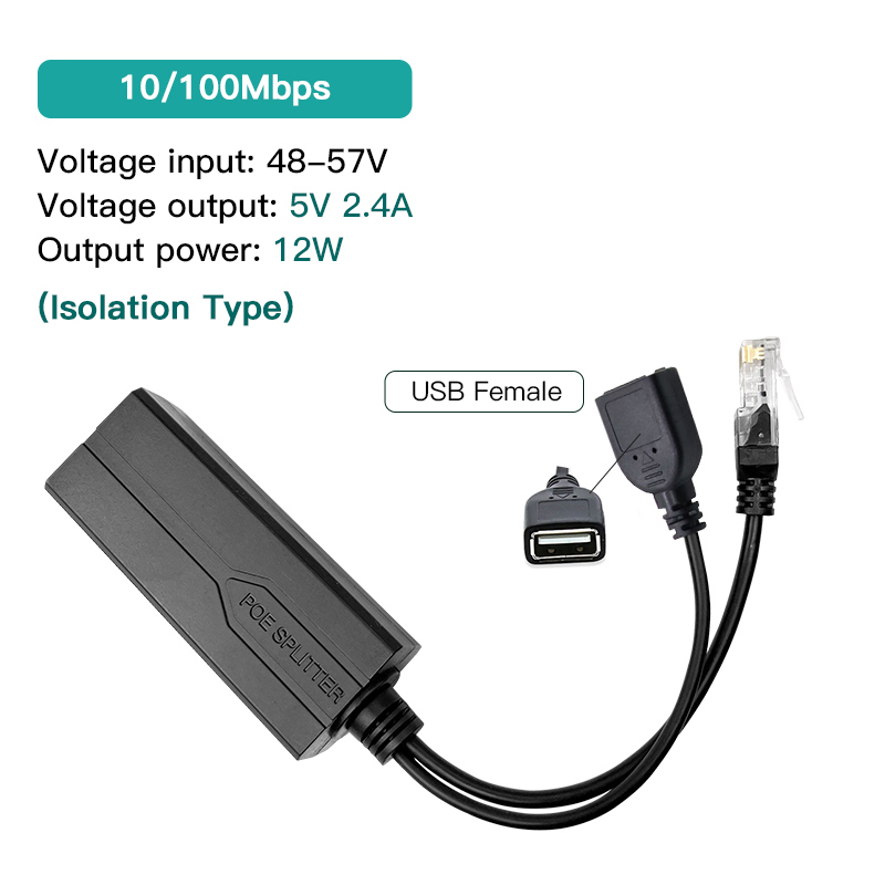 Standard POE Splitter 48V to 5V 12V 1.2A 2A Micro USB tpye-C 100M/1000M POE Camera Injector Power Supply for Huawei Hikvision: GRAY / 7M