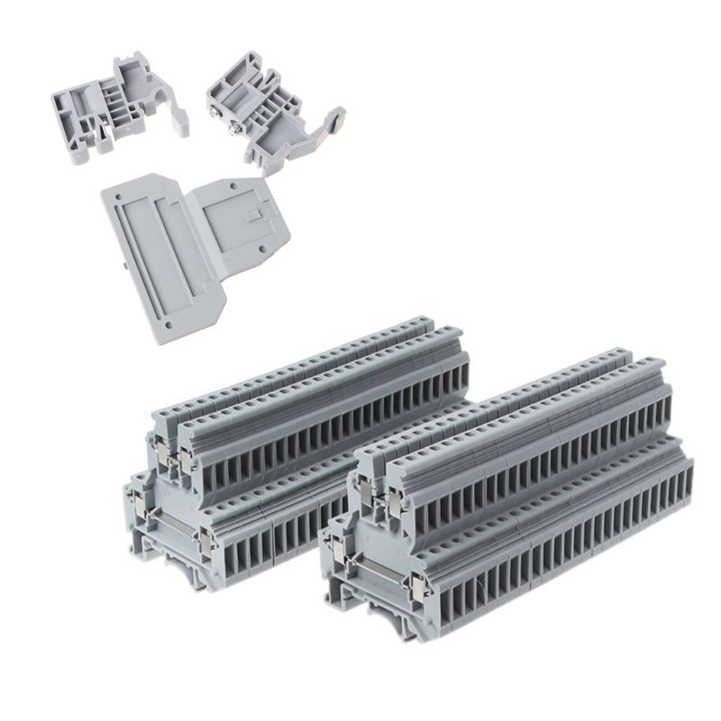 50 Pcs UKK3 DIN Rail Double Level Dual Row Terminal Block 500V 25A 28-12AWG Gray Whosale