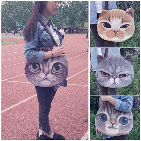 Personnalité femme sac 3d imprimé une épaule sac tête de chat sac chat Van Products rose sac