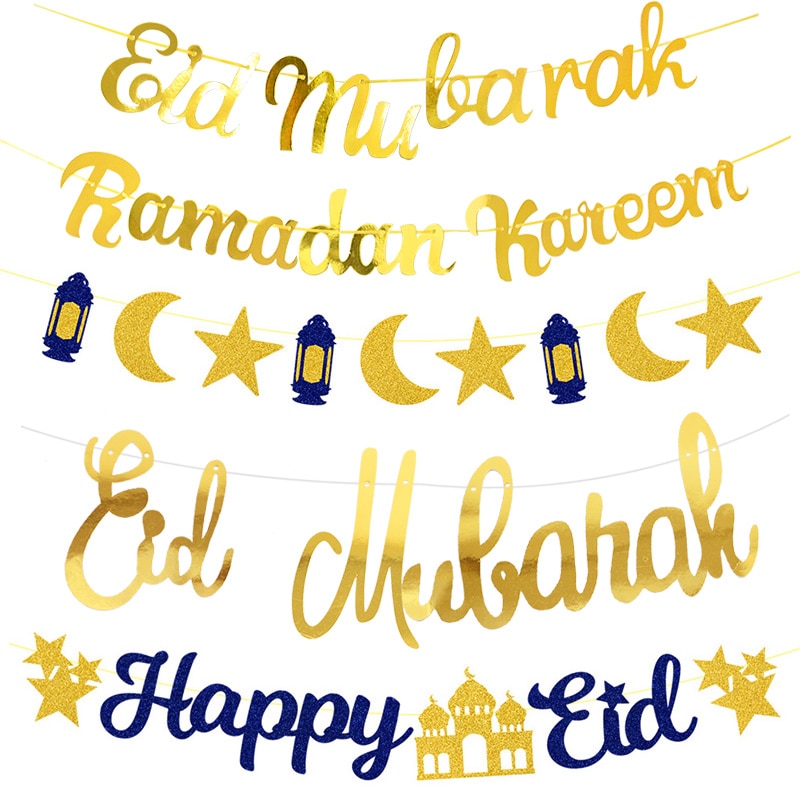 EID Mubarak bannière paillettes étoile lune lettre papier banderoles guirlande islamique musulman fête Ramadan Kareem décorations pour la maison 2024