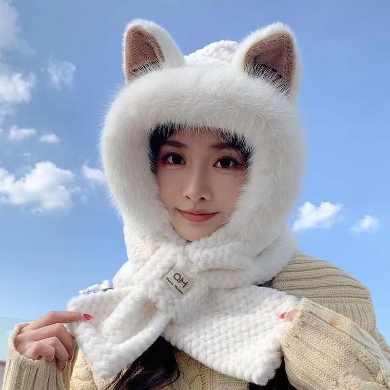 Lovely Beanie Hat Scarf Set Women Faux Fur Warm Winter Hat Children Parent Neck Circle Scarf Ski Snow Hat Cap Skullies Beanies: green