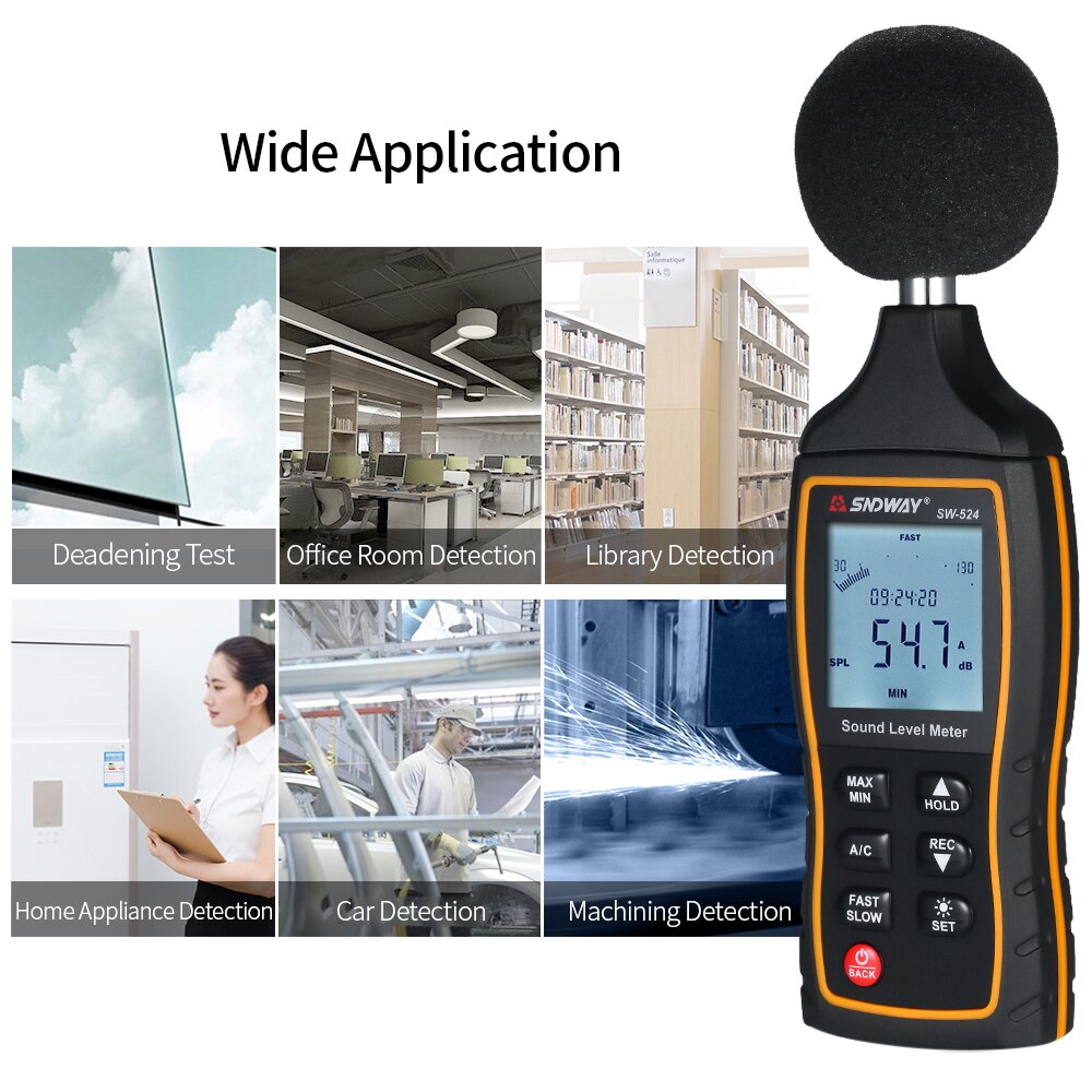 SNDWAY SW-524 30-130dB Digital Sound Level Meter Digital Noisemeter Noise Volume Measuring Instrument Decibel Monitoring Tester