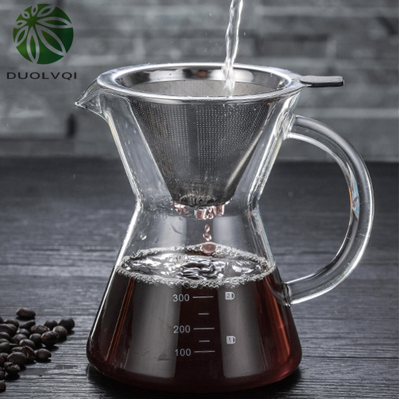 400Ml Glas Koffie Pot Koffie Waterkoker Hittebestendige Koffiezetapparaat Met Rvs Trechter Filter Giet Over Koffie