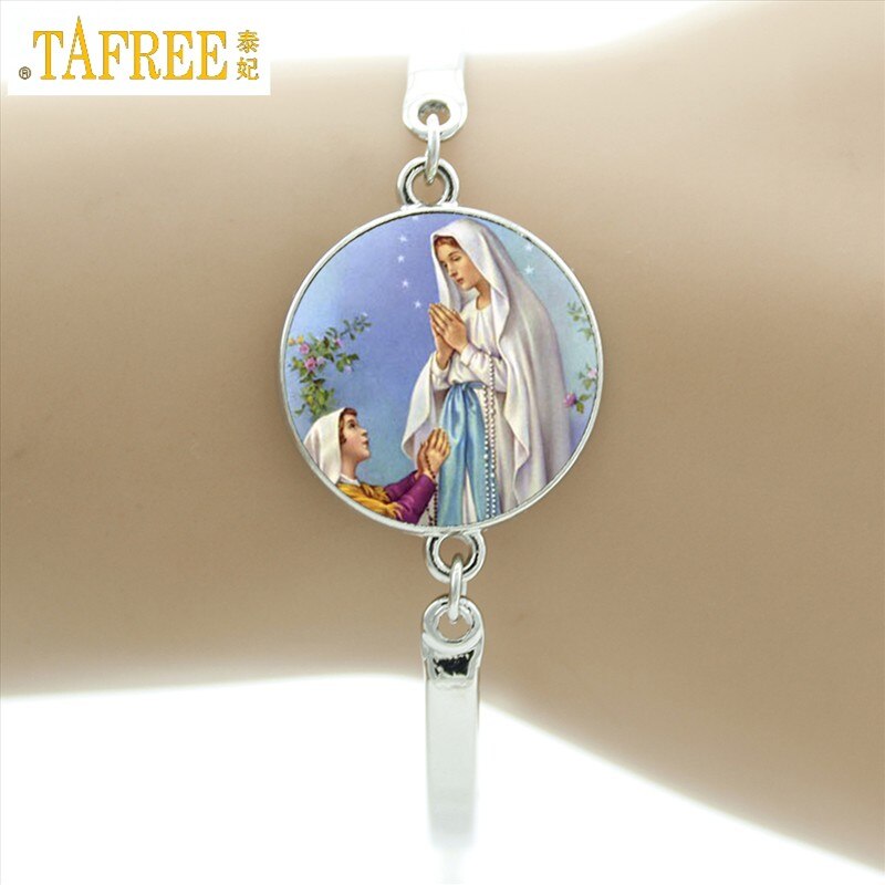 TAFREE marca nostra signora di glas bracciale vergine madre maria religiosa cattolica cupola di vetro braccialetto madonna gioielli con ciondoli D1010