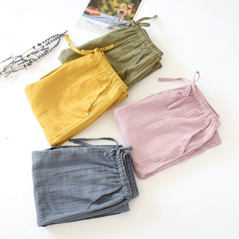 Pijamas japoneses para hombres y mujeres, pantalones de Casa de algodón lavado de gasa doble, pantalones sueltos y cómodos, informales, wt49,