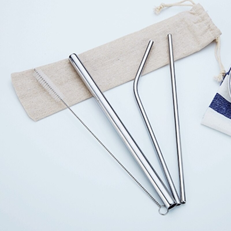 Reusable Straw Boba Tea Wine Bubble Tea Metal Straw Eco Friendly Products Stainless SteelStraws Cleaning Brush Bar Accessories: Silver