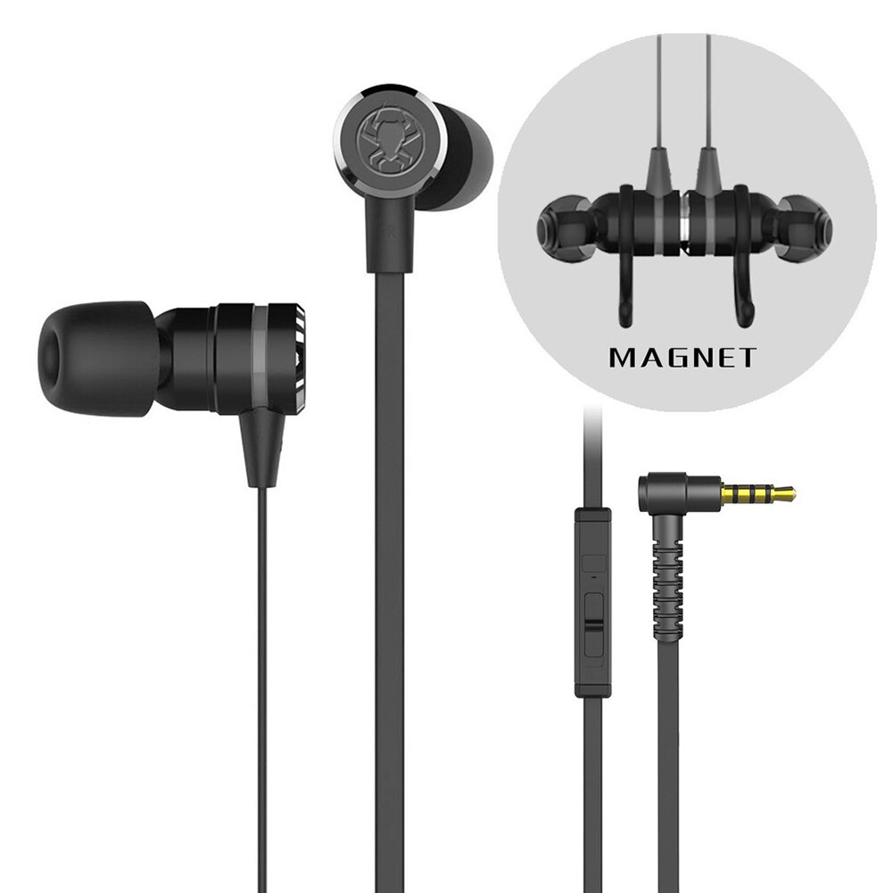 G20 Bass Hammerhead Gaming Earbuds Earpiece Stereo Wired Magnetic Earphone With Mic For Phone PC MP3: Black