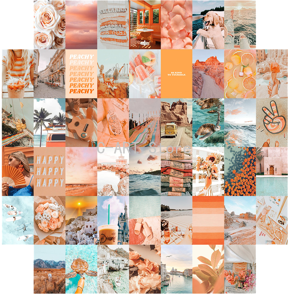 50Pcs Peach Beach Aesthetic Picture for Wall Collage Kits Boho Style Orange Nordic Living Room Photography Props Decor