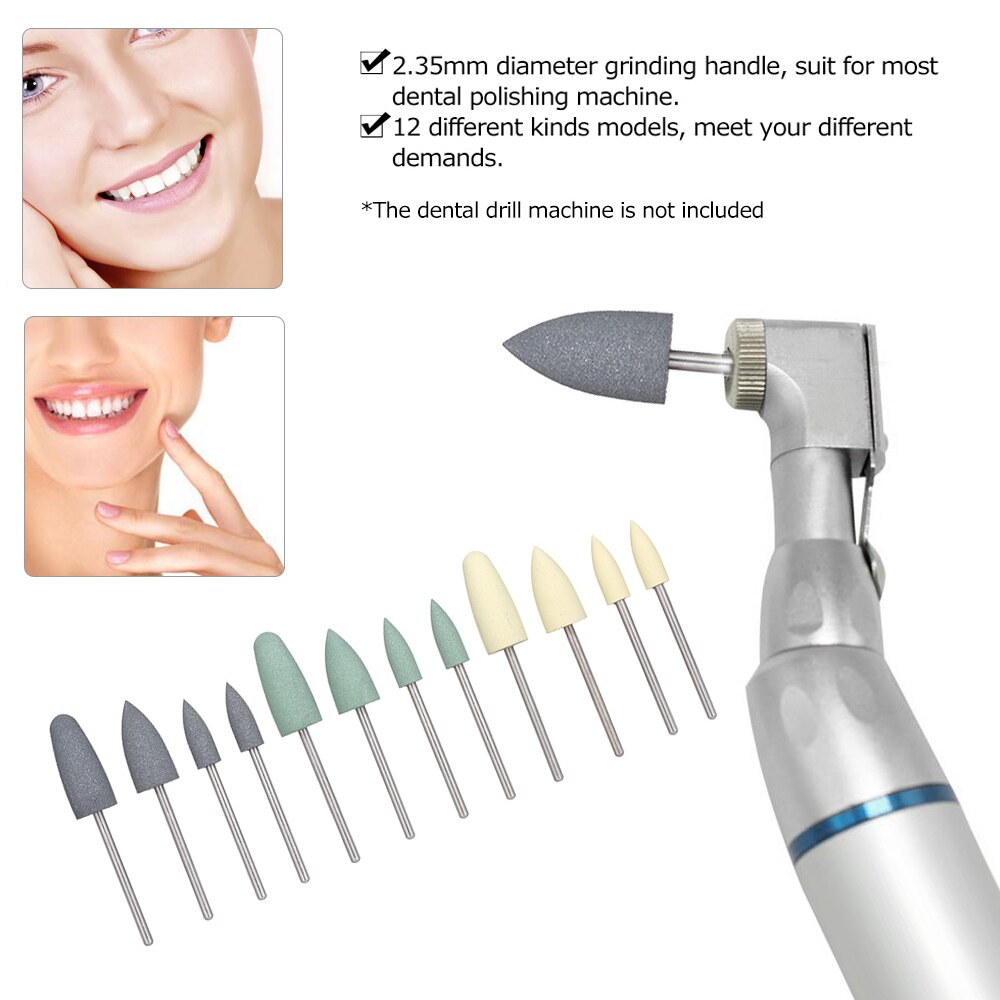 12pcs Dental SILICONE Polishers Resin Base Acrylic Polishing Burs 2.35mm