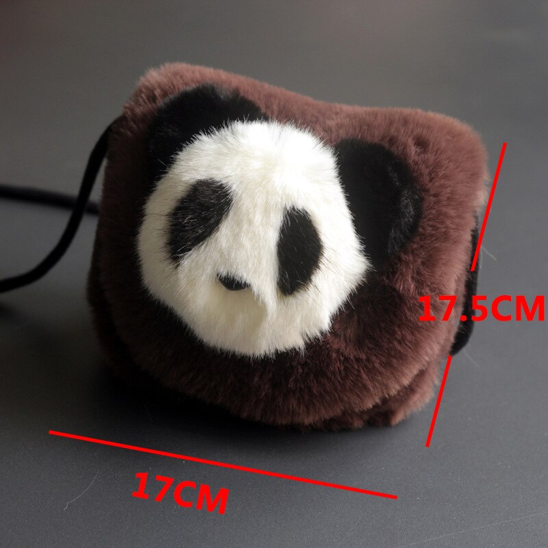 17*17.5 cm Jongens Meisjes Leuke Cartoon Panda Patroon Faux Fur Messenger & Schoudertassen Mode Zachte Kinderen Haak & Loop Handtassen