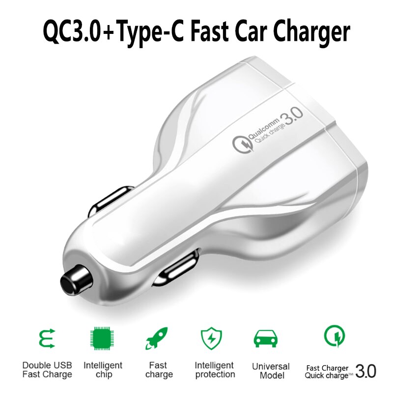 Cargador de coche QC3.0 USB para Puerto tipo c, Cargador universal compatible con teléfono móvil, viaje al aire libre, enchufe de carga rápida de 35W 3.5A