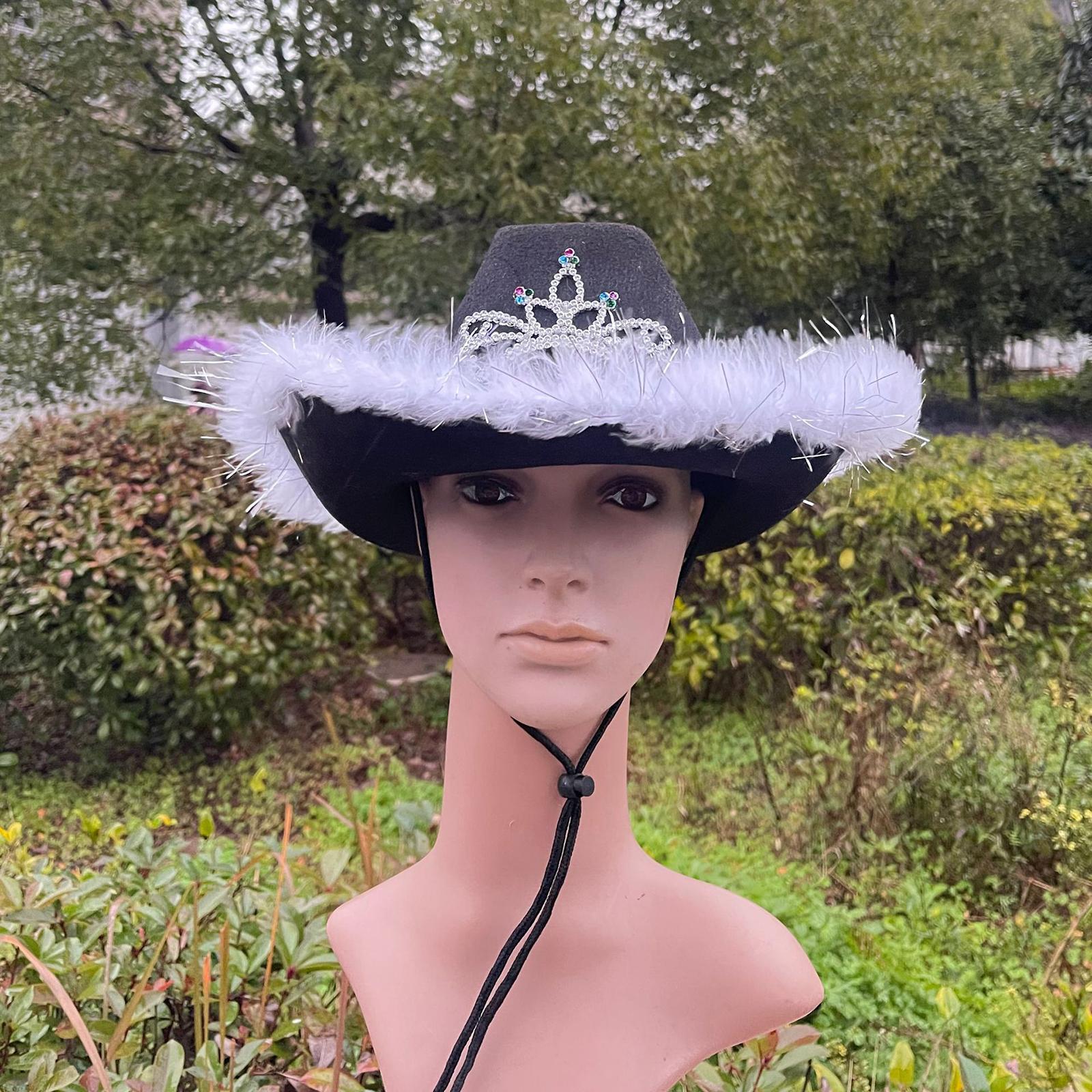 Cowboy Cowgirl Hat Felt Hat with Crown Western Wide Brim for Women Girl Fancy Dress Party Costume (Black)