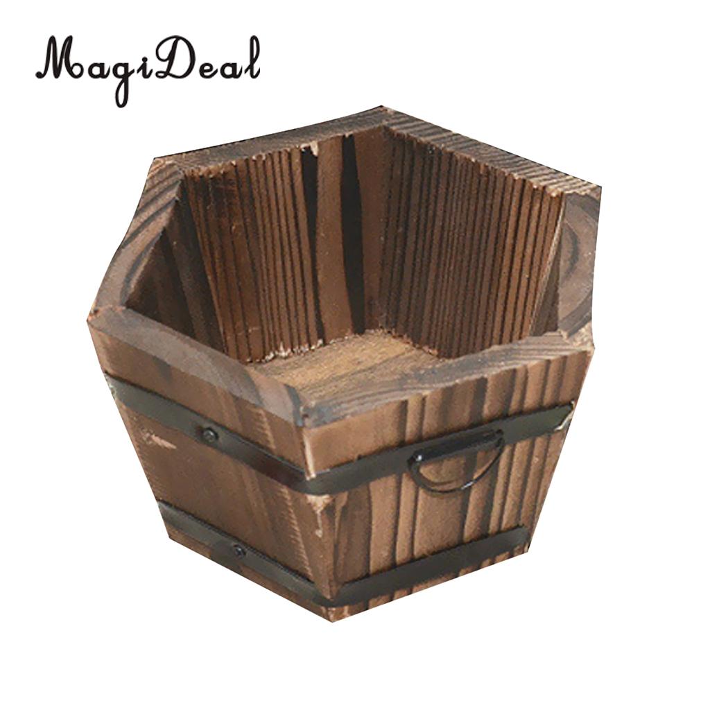 MagiDeal Wooden Bucket Flower Pot Garden Plant Planter Outdoor Home Decor Supply: 6