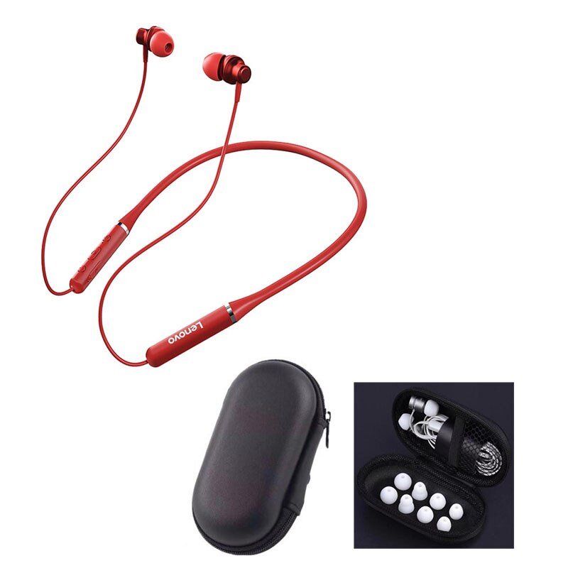 Original Lenovo wireless headset HE05 Bluetooth-compatible 5.0 Earphone Neckband Наушники Noise Cancelling Mic Waterproof stereo: red with box