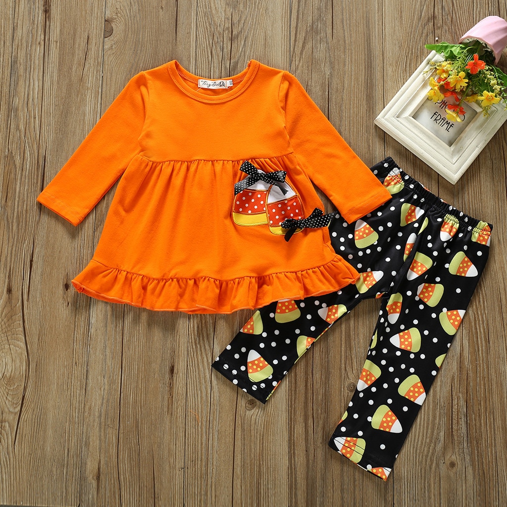 Halloween flickor kläder set 2 st småbarn barn tjejer volang klänning toppar leggings byxor tjejer höst outfits barn kläder set