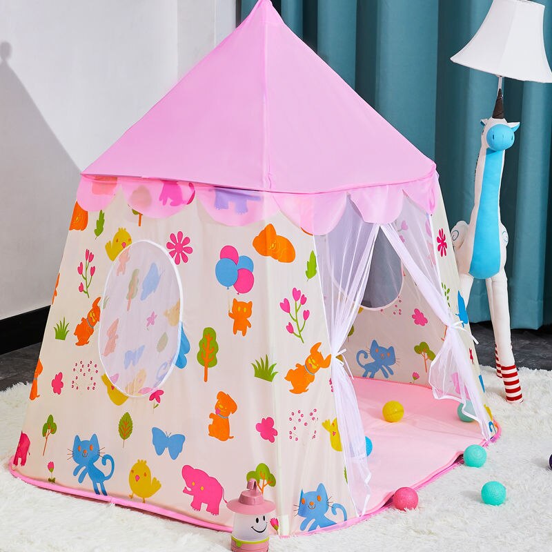 Casa de tienda de campaña portátil para niños, Castillo de princesa, bandera colgante, tipi, tienda de juegos, de cumpleaños y Navidad, 125x135cm