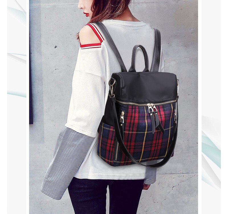 Classic Scottish Tartan Plaid Print Female Nylon Backpack