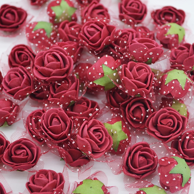 50 st 2cm mini pe skum rosor konstgjorda siden blomhuvuden handgjorda diy krans bröllop födelsedag hem inredning box tillbehör