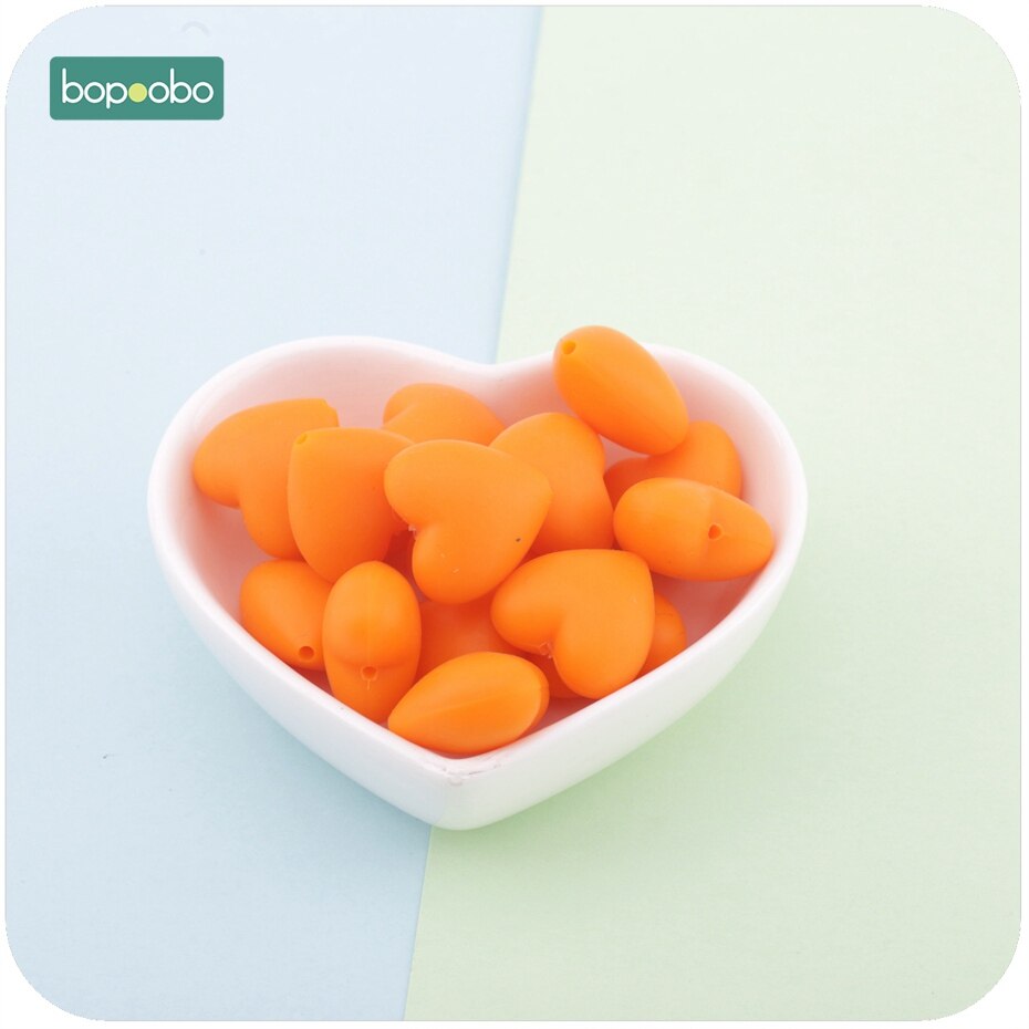 Bopoobo hjärta silikonpärla för bitring 10pc tänder smycken gör-det-själv-armband tandsjukdomar amningshalsband silikonpärlor babybitring: Orange