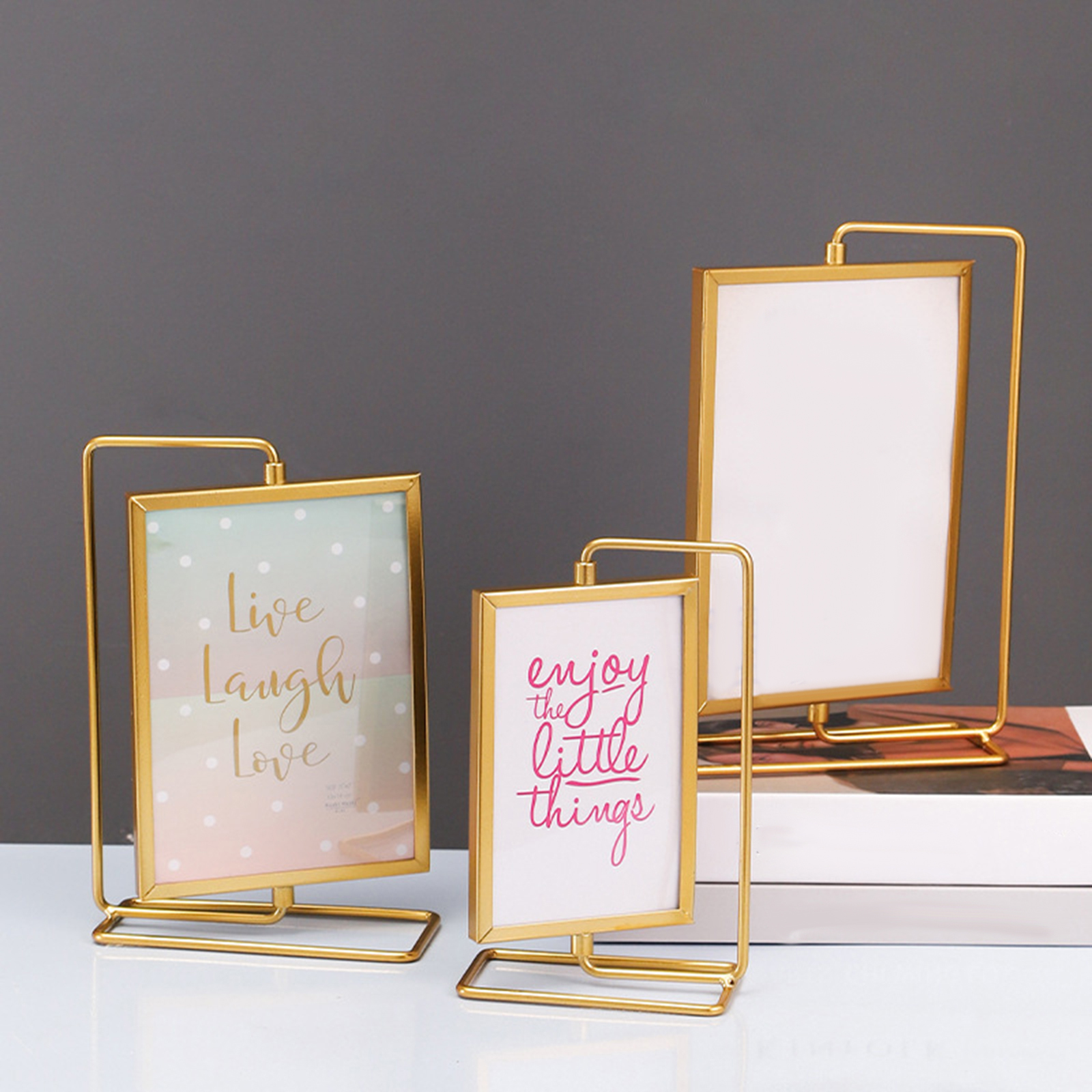 Soporte de exhibición de tarjetas con adorno frontal de cristal, marco de fotos giratorio para oficina, familia, boda, amor, granja, hogar