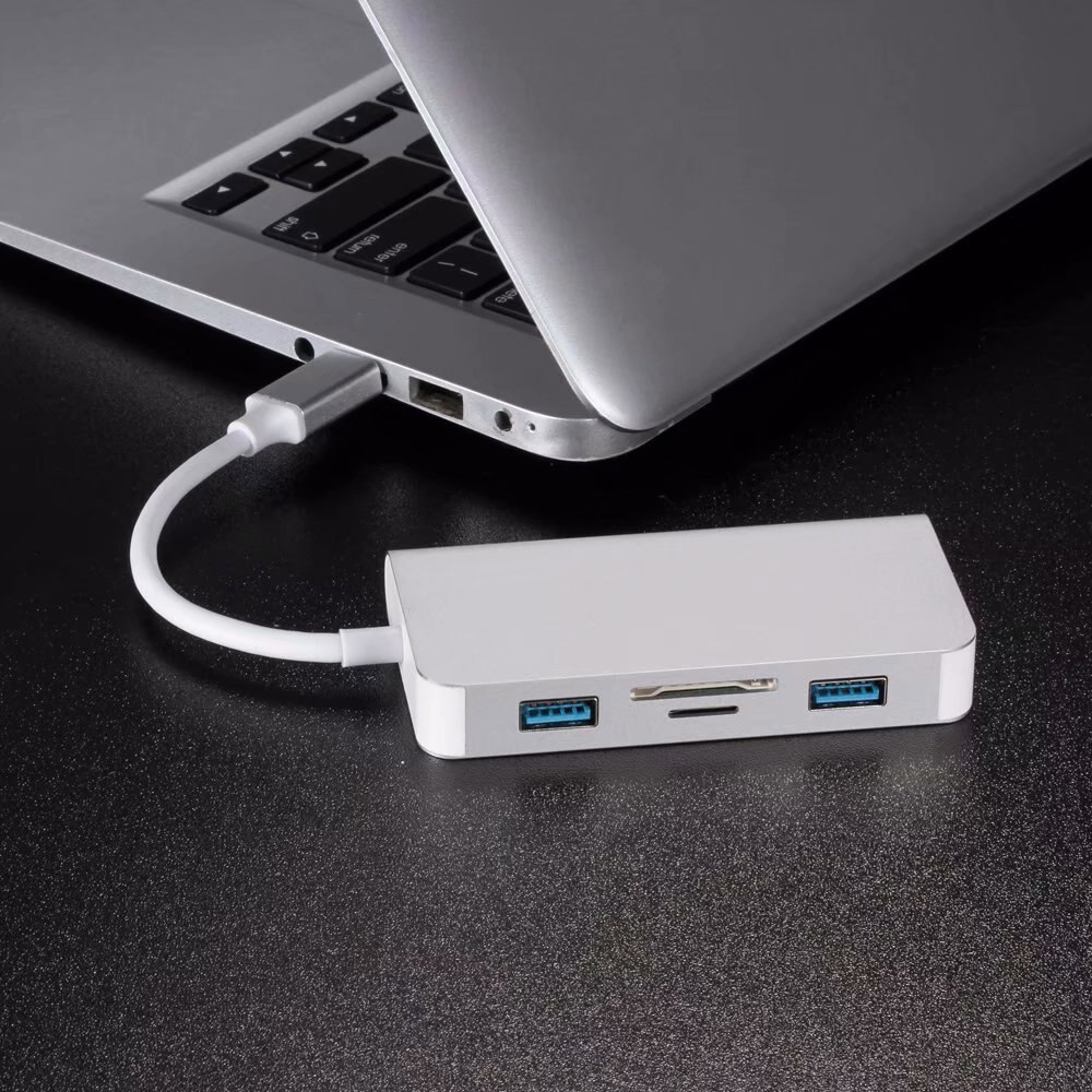 6 em RJ45 1-Tipo C Alumínio Laptop Docking Station USB C para Tipo de Leitor de Cartão USB 3.0 TF C DP Adaptador Para MacBook Docking