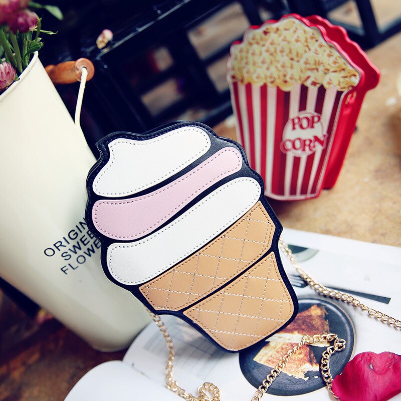 Leuke Cartoon Vrouwen Ijs Mini Bags Kleine Keten Clutch Crossbody Meisjes Schouder Tas Fruit Kleuren Popcorn Cake Zakken: Ice Cream