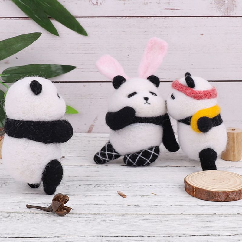 Cute Panda Wool Felt Craft DIY Unfinished Poked Set Handcraft Kit Needle Material Bag Pack Handmade