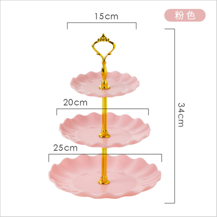 European Three-layer Cake Stand Wedding Party Dessert Table Candy Fruit Plate Cake Self-help Display Home Table Decoration Trays: pink