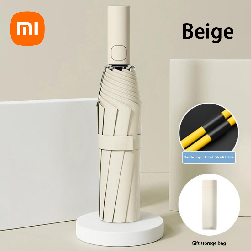 Xiaomi Automatischer Regenschirm, 24-Knochen, einfarbig, leicht, zusammenklappbar, großformatig, für den Außenbereich, wasserdichter Sonnenschirm, UV-Schutz: WHITE
