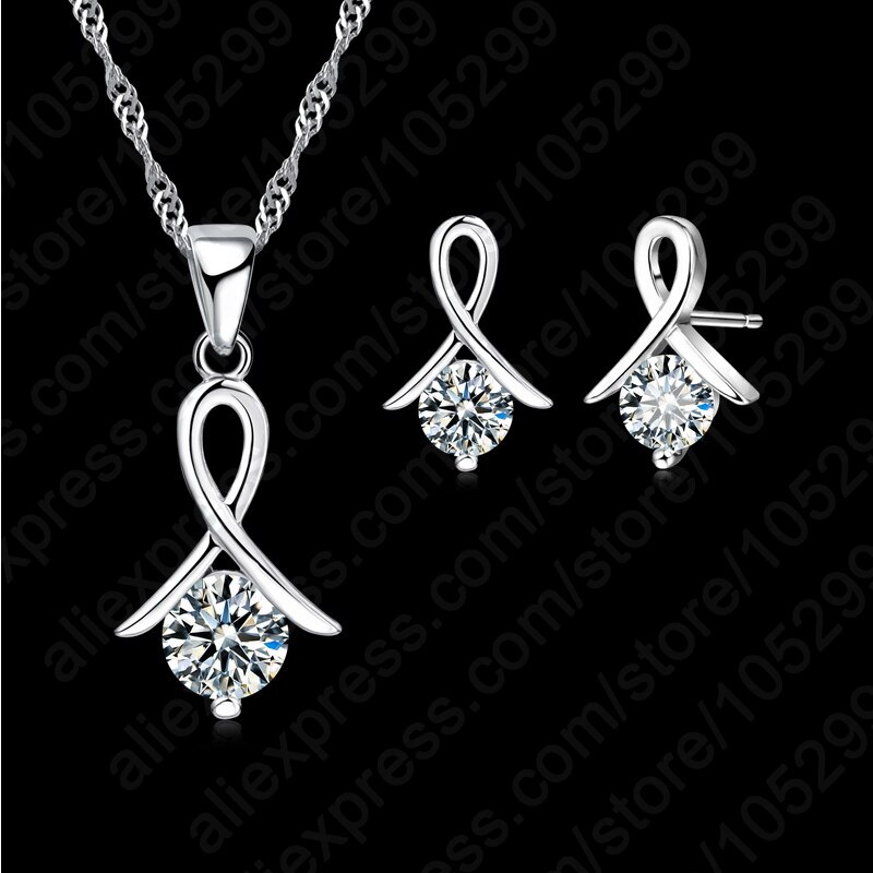 Price Real 925 Sterling Silver Pendant Necklace & Stud Earrings Jewelry Simple Jewelry Set For Women Cross CZ