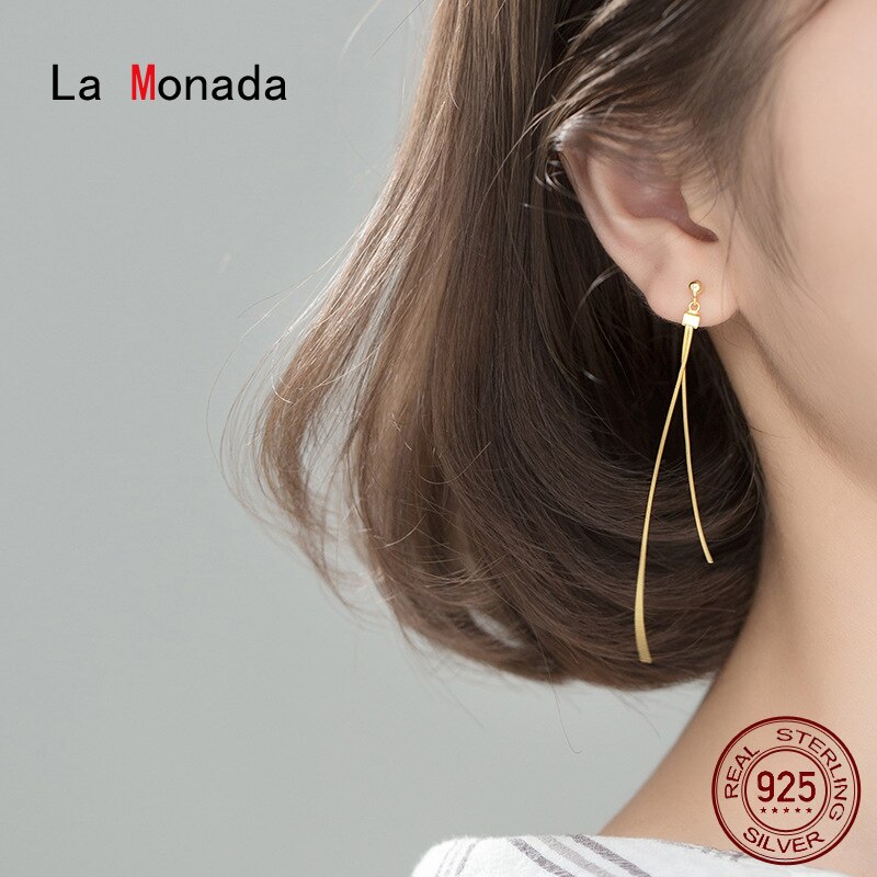 La Monada Dangling Hanging Earrings For Women Silver 925 Real Woman Snake Chain Korean Earrings Minimalist Female Women