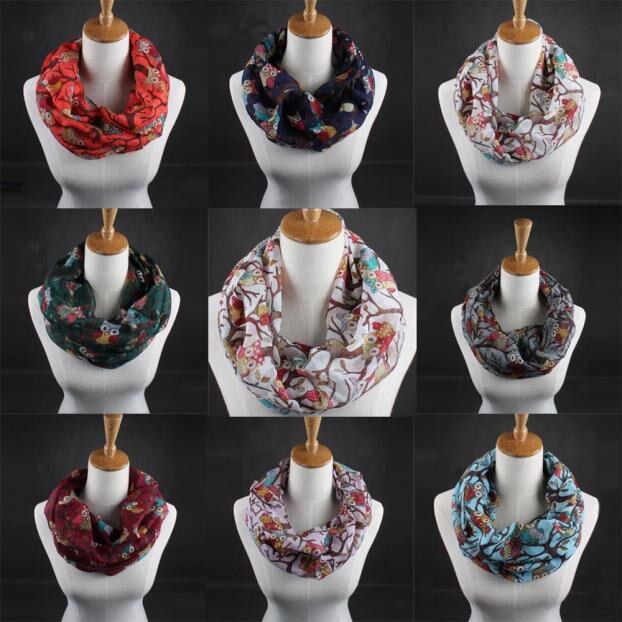 Round Neck Scarf For Women Owl Pattern Print Warm Ring Scarves Snood Wrap Shawl Ladies Autumn Winter Bandana