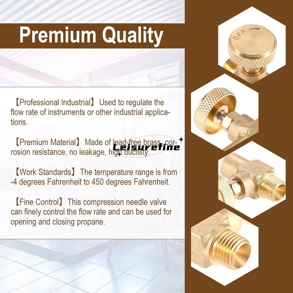 Needle Valve 1/4" Female NPT X 1/4" Male NPT Heavy Duty Brass High Pressure Propane LPG Gas Flow Butane Control Replacements